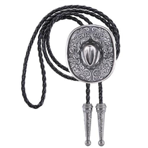 Image of Jeilwiy Bolo Tie for Men Western Cowboy Tie Necklace Gold Bolo Tie Leather Necktie Halloween Tie Accessories for Women
