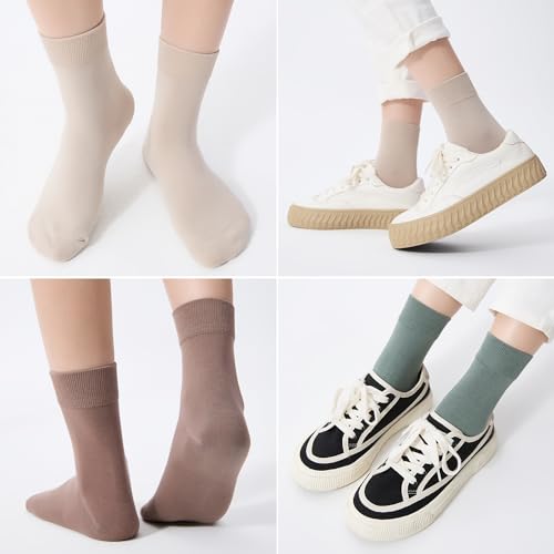 Image of ATBITER Women's Thin Cotton Crew Socks - Soft Above Ankle Bootie Casual Dress Socks 6-Pairs