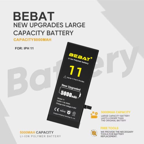 Image of Replacement for iPhone 11 Battery, 5000mAh High Capacity Li-ion Polymer Replacement Battery for Model A2111, A2223,A2221 with Professional Repair Tool Kits