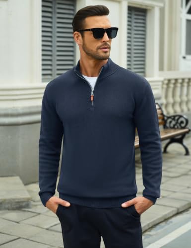 Image of MAGCOMSEN Men's Quarter Zip Pullover Lightweight Mock Neck Polo Sweater Long Sleeve Warm Fall Winter Pullover Sweaters