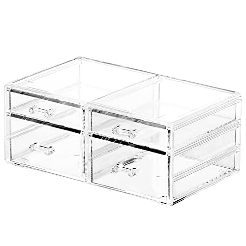 Cq acrylic Desk Organizer with 4 Drawers,Rectangular Desktop Drawers Supplies Organizer,Containers Bins With Drawers Desk Organization Pull Out Small craft Storage Case Box Cube,Pack of 1