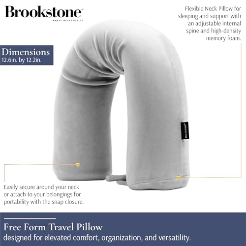 Image of Brookstone Free Form Travel Pillow Lightweight Flexible Memory Foam Pillow | Adjustable Internal Spine Shapes Into a U, Roll or Curve for Neck, Back or Side-Sleeper Support, Foldable for Any Trip