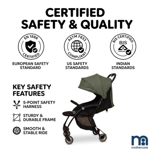 Image of Mothercare Baby Stroller Lightweight One-Key Fold 0-3 Years Green | Lightweight 4.6kg frame with 360 swivel wheels and one-key fold mechanism for easy storage and transport