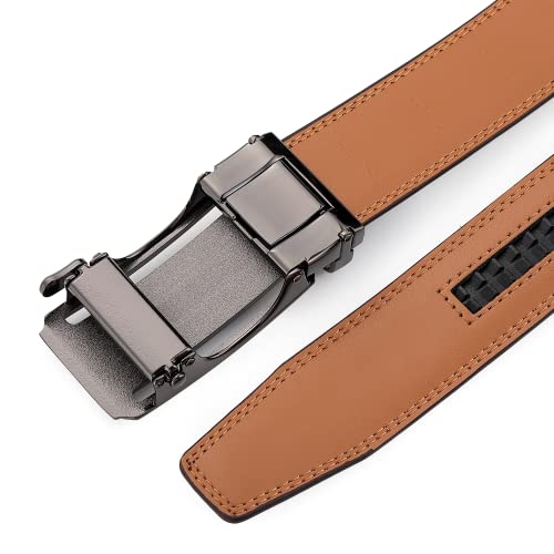 Clubbelts Men's Leather Ratchet Belt With Automatic Buckle, Black/White/Brown, 1 3/8 Wide, Adjustable Dress Belt For Men #TOP6