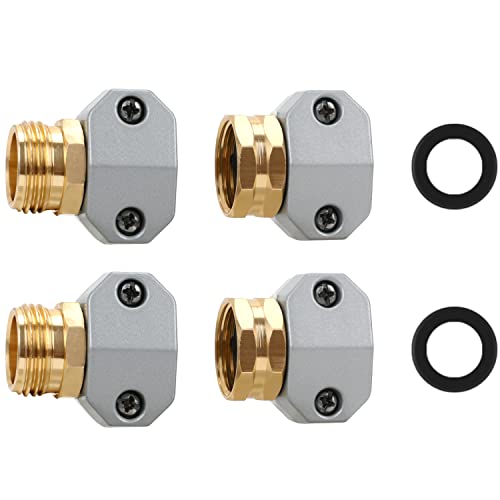 Styddi Garden Hose Repair Connector Fitting, Aluminum Mender Female And Male Hose End Connector With Zinc Clamp, Fit 5/8-Inch And 3/4-Inch Garden Hose, 2 Sets #TOP6