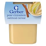 Gerber Stage 2 Baby Food, Pear Cinnamon Oatmeal Cereal Tubs, Iron Helps Support Brain Development, No Added Colors or Flavors, Baby Oatmeal, 16-Pack
