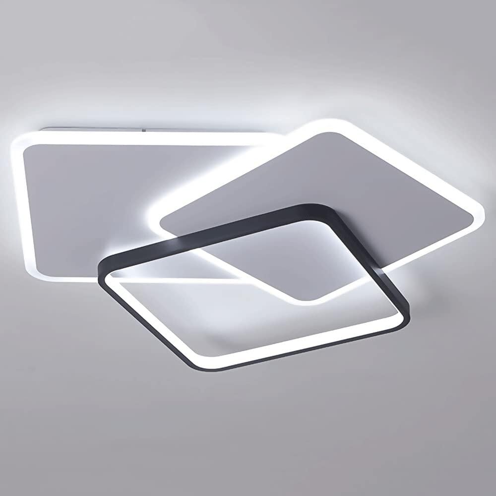LYMSXAZOU Semi Flush Mount Ceiling Light LED Lamp Geometry Square Fixture Acrylic 43W Modern Metal for Living Room Bedroom Study Dining Room(White Light)