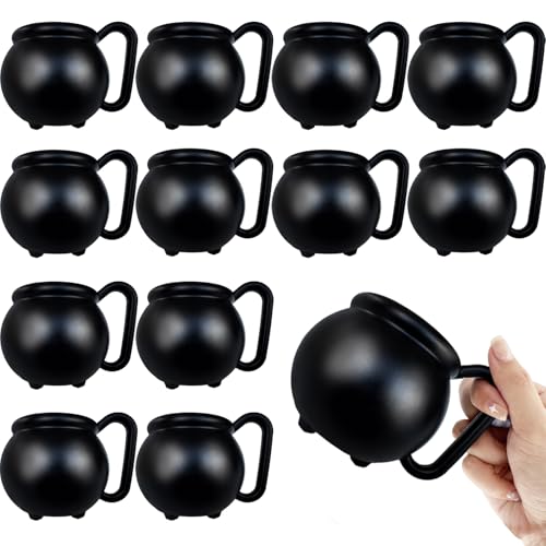 12 PCS 15 oz Cauldron Mugs,Plastic Black Cauldron Pot Cups,Witche...