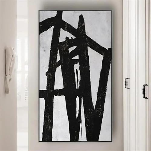 Peinture peinte à la main sur toile art géométrique noir blanc haut de gamme