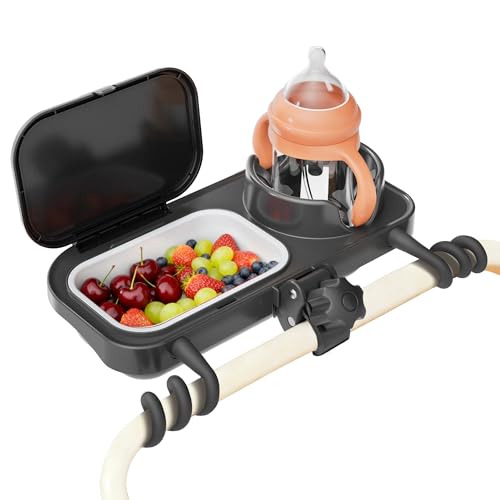 Universal Stroller Snack Tray Compatible with Nuna Uppababy Mockingbird Stroller Snack Tray Attachment with Cup Holder Detachable Silicone Tray for Easy Clean Toddler Snacking On The Go