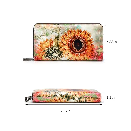 Womens Wallet RFID Credit Card Holder Travel Leather Zipper Wallets for Women Sunflowers4