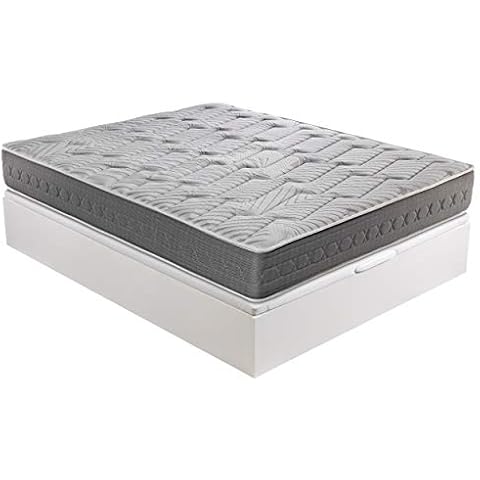 ROYAL SLEEP - Pack Montaje y Retirada de Usado Incluido, colchón viscoelástico Ceramic Plus 150x190 y canapé abatible Gran Capacidad Blanco Madera Cover