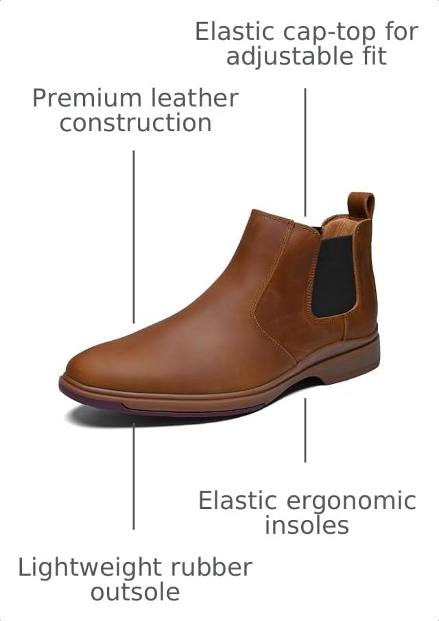 Image of ArcBrothers Men's Chelsea Boots, Relaxed Fit Roomy Toe Box Design, Premium Leather Slip-on Ankle Boots, All-Day Comfort