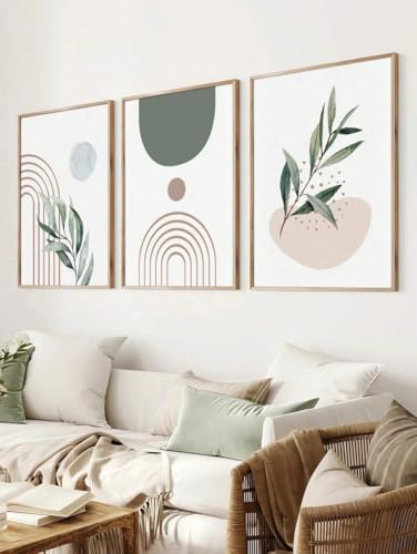Tableau mural esthétique triptyque haut de gamme à géométrie verte