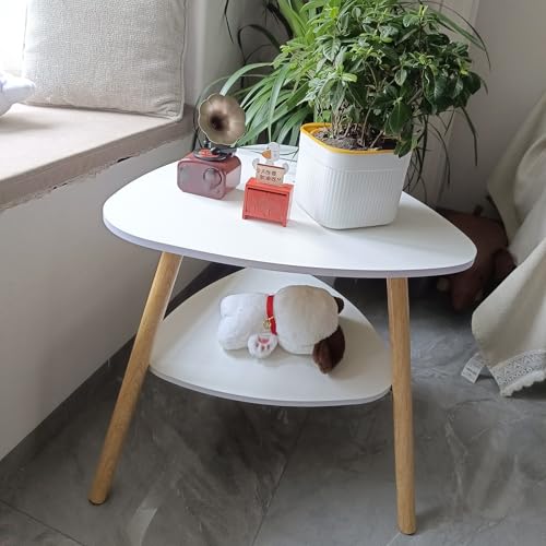Moderna mesa de centro de madera blanca con diseño triangular resistente para una colocación estable, fácil montaje, mesa de cóctel rectangular para sala de estar, 40 x 70 cm