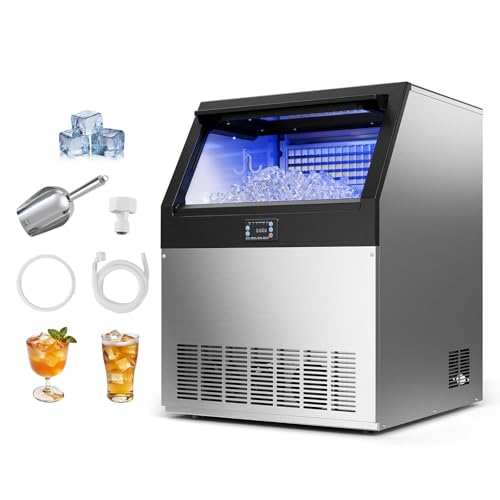 VEVOR Commercial Ice Maker Machine, 265 lbs/24h with 85 lbs Storage Capacity, Built-in/Freestanding/Under Counter, Stainless Steel Ice Maker with LED Display & Self-Cleaning, for Home Bar Restaurant