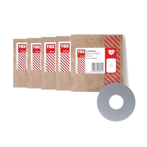 TOX Unterlegscheiben-Set (96-tlg.), verzinkt, DIN 125, Schutz vor Beschädigungen, U-Scheiben in 5 gängigen Größen (5,3/6,4/8,4/10,5 und 13 mm) in umweltschonender Papierverpackung, 09990916