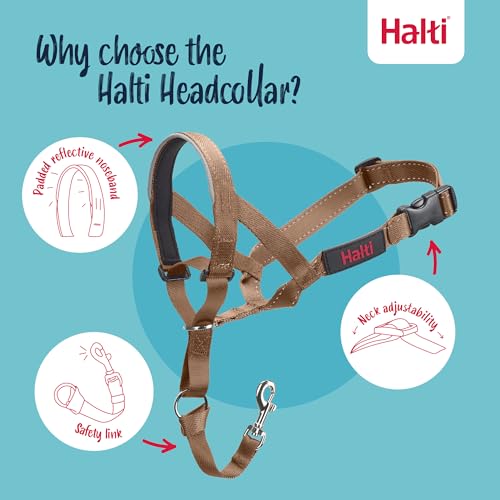 Image of Halti Headcollar for Dogs | Size 1, Desert Sand | Stop Your Dog Pulling on the Leash | Adjustable, Reflective, Lightweight | Padded Nose Band | Training Collar for Small Dogs