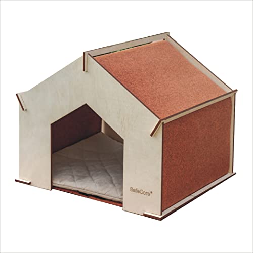 SafeCore Niche pour Chat avec Oreiller Litière pour Chat pour Petits Animaux de Compagnie, Niche en Bois pour Chat, Niche pour Chat - 100 % contreplaqué - Écologique (Brun 1) Cover