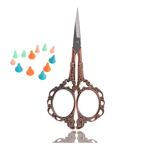 BIHRTC Small Scissors Embroidery Scissors for Dressmaker Needlework Crewel Sewing Crafting Fabric Shaping Art Work DIY Everyday Use Sharp Scissor Great Gift Pack of 12pcs Safe Protective Caps Copper