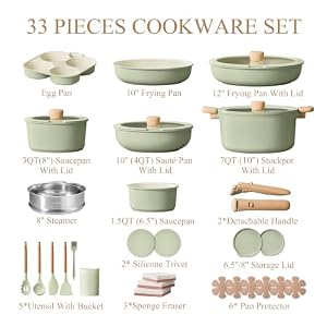 CAROTE 33pcs Pots and Pans Set Non Stick, Detachable Handle Cookware, Green — photo 2 of 6