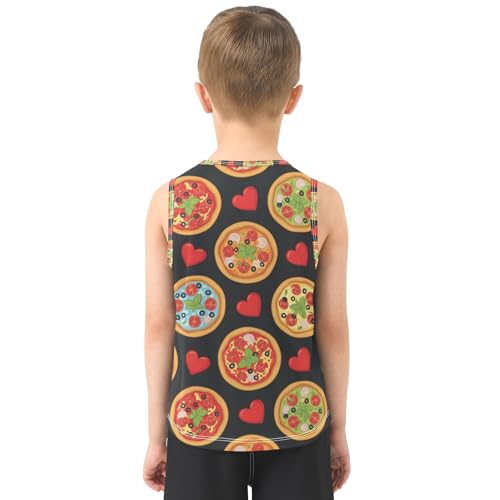 J JOYSAY Pizza Heart Black Boys Tank Top Sleeveless Muscle Shirts Quick Dry Sport Active Workout Kids T-Shirts 3-15T3