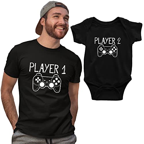 Vater Sohn T-Shirt Partnerlook Vater Sohn Geschenke T-Shirts Set Spieler Dad Sohn Vater Sohn Bekleidung Player 1 Player 2-6 Monate Cover