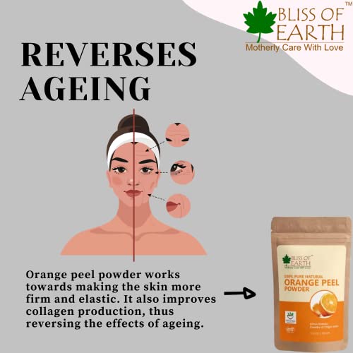Bliss of Earth™ 100% Pure Orange Peel Powder | 100GM | Best For Naturally Glowing Skin | Natural Sun Tan Remover & Exfoliator | Hair Conditioning & Skin Care |