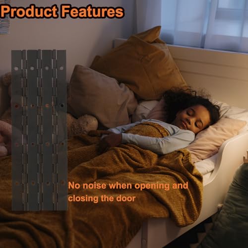 4 Pack 8 Inch Continuous & Piano Hinges, Black Stainless Steel 304 Continuous Folding Hinges for Doors, Cabinets, Window