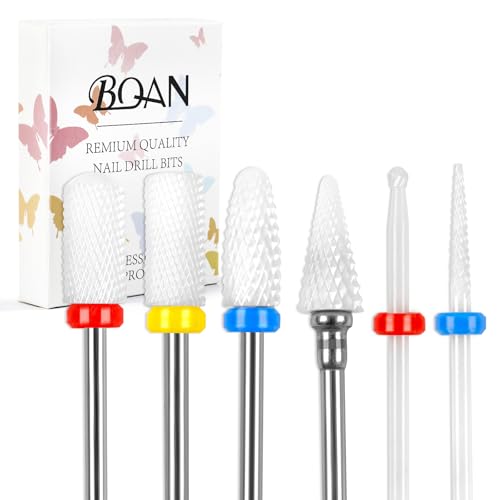 BQAN Ceramic Nail Drill Bits Set 6Pcs 3/32 Efile Bits for Nails