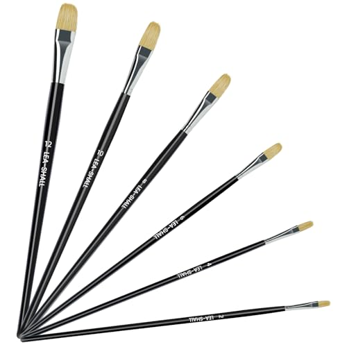 6 Pinceles Cerda de Cerdo para Pintura Oleo/Acrilica/Acuarela Profesional, LEA-SHALL Pincel Filbert Acrilico con Mango Largo de Madera Set Artist Pelo Natural Calidad