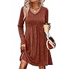 OFEEFAN Babydoll Sweater Dress Empire Waist Maternity Dress Wedding Guest Dresses Knit Ribbed Long Sleeve Fall Boho Dresses Cowboy Chic Halloween Caramel Brown S