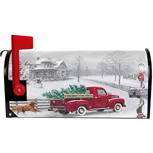 Wamika Winter Red Truck Snowflake Christmas Tree Mailbox Cover Magnetic Oversized,Dog Cardinal Bird Letter Post Box Cover Wrap Decoration Welcome Home Garden Outdoor 25.5" Lx 21" W - Thumbnail 2