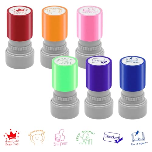 6-Piece Set of Teacher Stamp Teachers Self-Inking Rubber Stamps for Marking Interesting Self Inking Stamp Motivational Encouraging Classroom Stamp for Teachers Kids School Supplies (D)