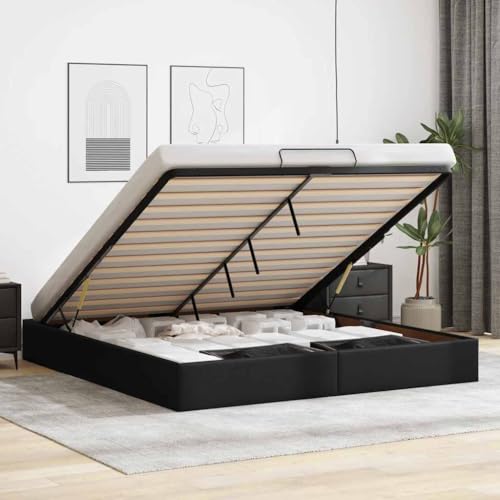 Iiaky Cama tapizada 180 x 200 cm Cama Doble con canapé, Estructura de Cama otomana con somier y Base, Cama Juvenil-Negro-180 x 200 cm