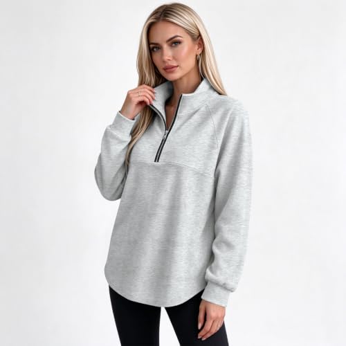 Fleece Quarter Zip Women Sweatshirts Drop Shoulder Mock Neck Fall Pullover - image 2