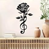 DUOOLN Metal Rose Wall Decor Art, Iron Floral Hanging Sculpture Painting, Musical Note Sign Gift for Music Lovers, Suitable for Home Living Room Teacher's Office Indoor Outdoor - Black 11.8 x 6.69 in
