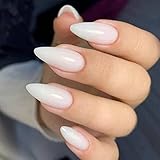 Coconut White Press on Nails Medium Almond Nails for Women,KXAMELIE Glue on Nails Medium Acrylic Nails Press on with Solid White Fake Nails Set Stick on Nails for Women Girls Daily Wear in 24PCS