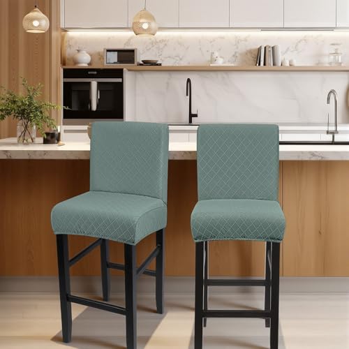 Image of SearchI Bar Stool Covers Set of 4, Stretch Barstool Seat Covers, Counter Height Chair Covers for Kitchen Dining Room Cafe (Check Jaquard Green)