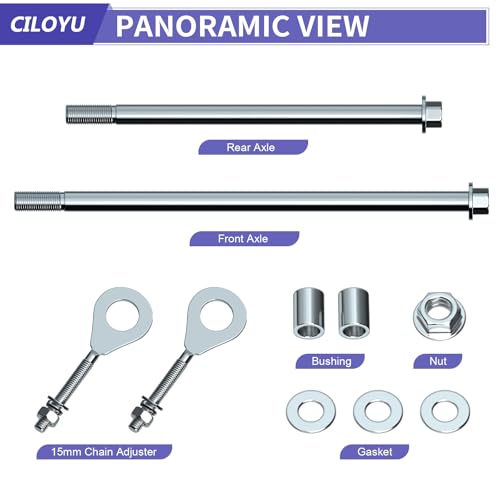 Image of 14mm 285mm Rear Axle Kit with 300mm Mini Bike Front Axle Nut Compatible with Coleman CT200U-EX 196CC 200CC 6.5HP Gas Powered Mini Bike Powersports Accessories Parts 15mm Chain Adjuster
