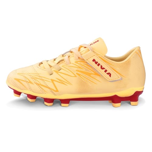Nivia Encounter 11 Football Stud for Kids, Synthetic Leather Upper, Double-Color TPU Sole, Ideal for Hard & Grassy Surfaces, Double Cream, UK09