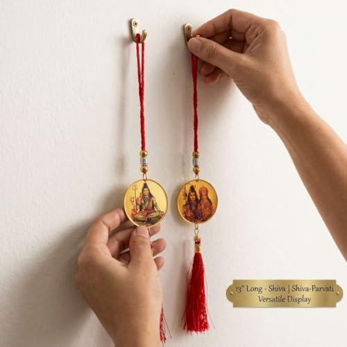 Image of Shiv Parivar Wall Hanging with Bholenath Dual Side Gold Glossy Spiritual Decor for Home Temple Living Room Positive Vibes 13 Inch
