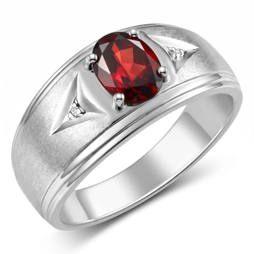 Image of Rylos Men's Rings Classic Design 8X6MM Oval Gemstone & Sparkling Diamond Ring - Color Stone Birthstone Rings for Men, Sterling Silver Rings in Sizes 8-13. Elevate Your Style with Timeless Elegance!