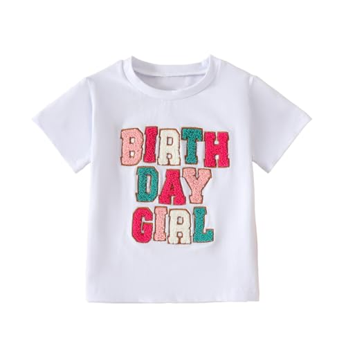 Toddler Summer Outfit Birthday Girl Print Embroidery Shirt Top Crewneck Tshirt Little Princess Birthday Clothes