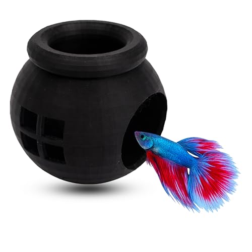 3DAquaticSolutions Floating Cozy Betta House, Natural Floating Betta Hide Out, Aquarium Fish Hammock, Relaxing & Stress Relief, Suction Cup Included, 2.9" W x 2.6" H (Black)