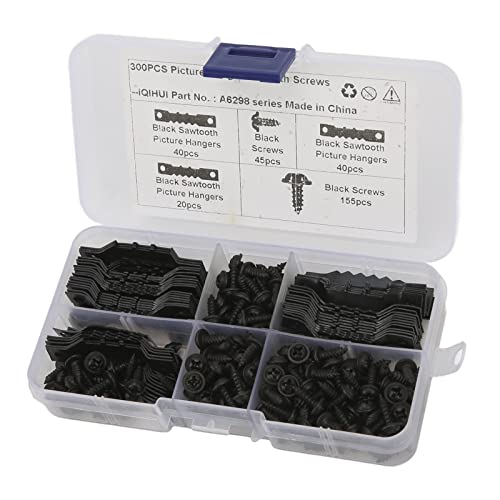 Image of 100Pcs Sawtooth Picture Hangers Stable Seamless Sawtooh Frame Hanging Hooks with 200Pcs Screws (Black)