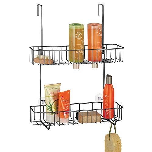 mDesign Extra Wide Metal Wire Over the Bathroom Shower Door Caddy, Hanging Storage