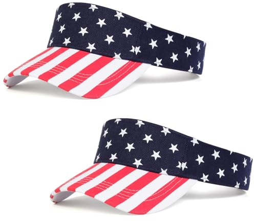 Malaxlx 2 Pack American Flag Sun Visor for Women Men Adjustable USA Patriotic Cap for Running Golf Fourth of July
