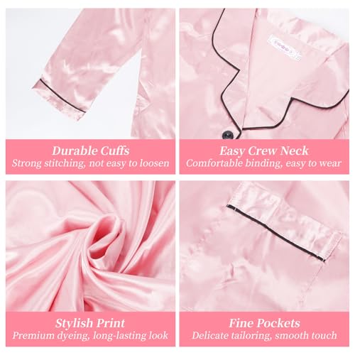 Risipu Silk Pjs Kids Set Long Sleeve Boys Girls Pyjamas Girls Satin Pyjamas Silk Pyjama Kids Soft Lounge Sleepwear (UK, Age, 12 Years, 13 Years, Regular, Pink) - Image 4