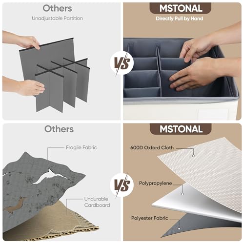 MSTONAL Shoe Organizer for Closet, 1 Pack Shoe Storage Container with Adjustable Dividers, Space Saving Shoe Box Storage Organizer Bin with Clear Lid and 4 Handles, Fits 8-16 Pairs, Beige & Grey - Image 4
